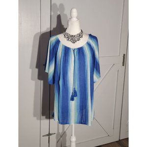 CHICOS BLOUSON COLOR BLUE SHORT SLEEVE 100%RAYON SIZE 3(L)